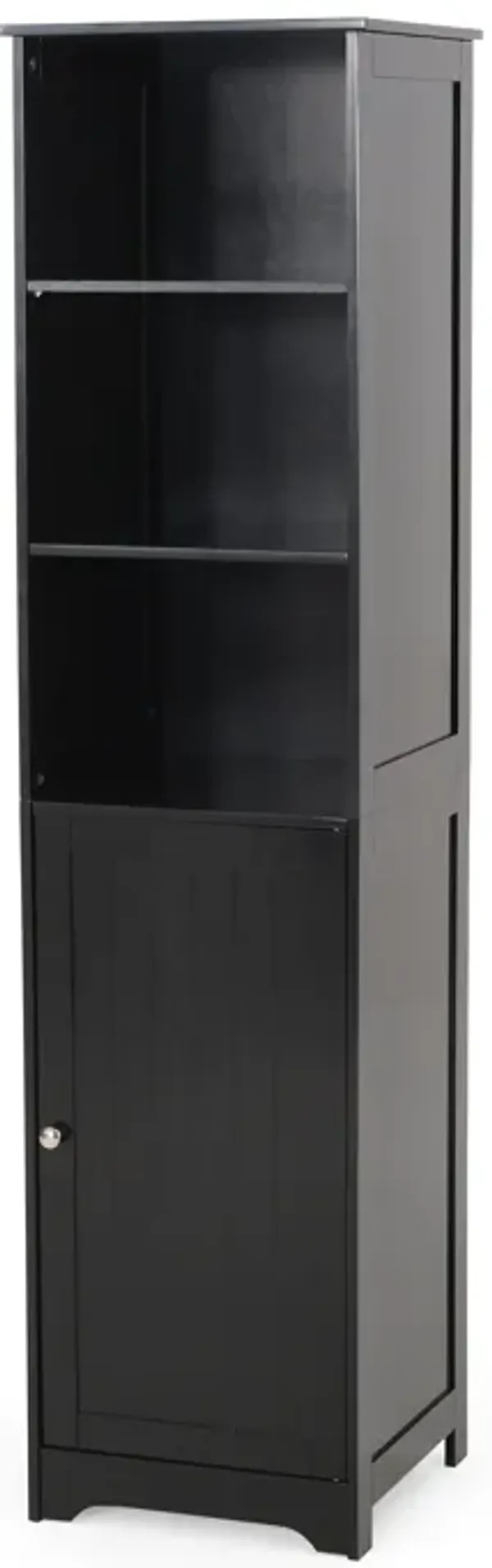 Merax Modern Faux Wood Linen Tower Bathroom Cabinet 2 Enclosed 3 Open Shelves Compact for Small Bathrooms