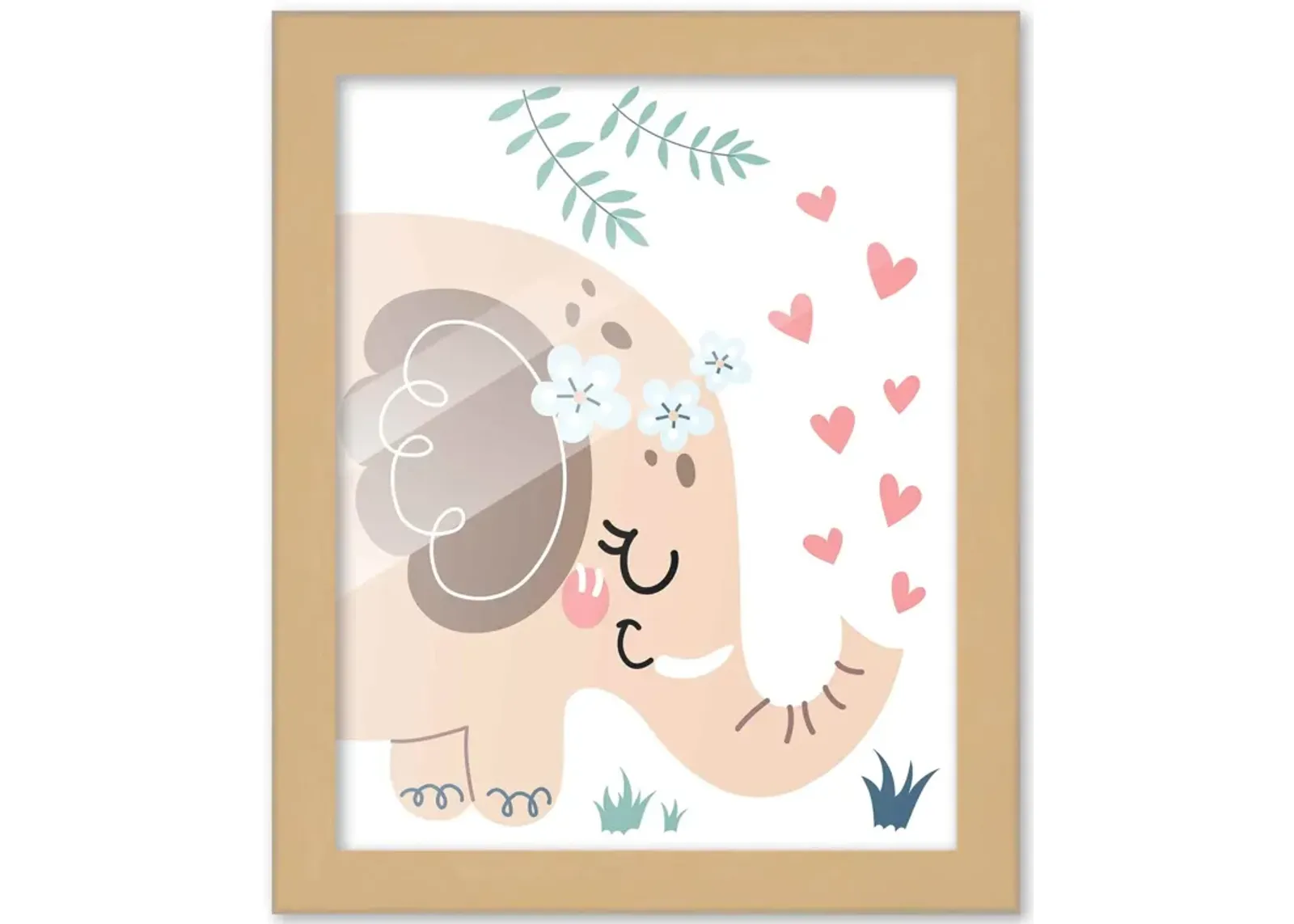 8x10 Framed Nursery Wall Art Boho Safari Elephant Poster In Natural Wood Frame For Kid Bedroom or Playroom