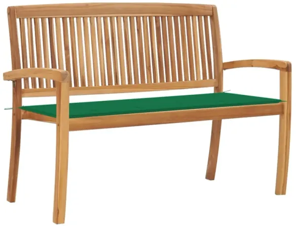 vidaXL Stacking Garden Bench with Cushion 50.6" Solid Teak Wood
