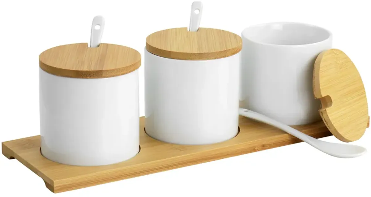 Gibson Elite Gracious Dining 10 Piece Fine Ceramic Condiment Jars Serving Set in White