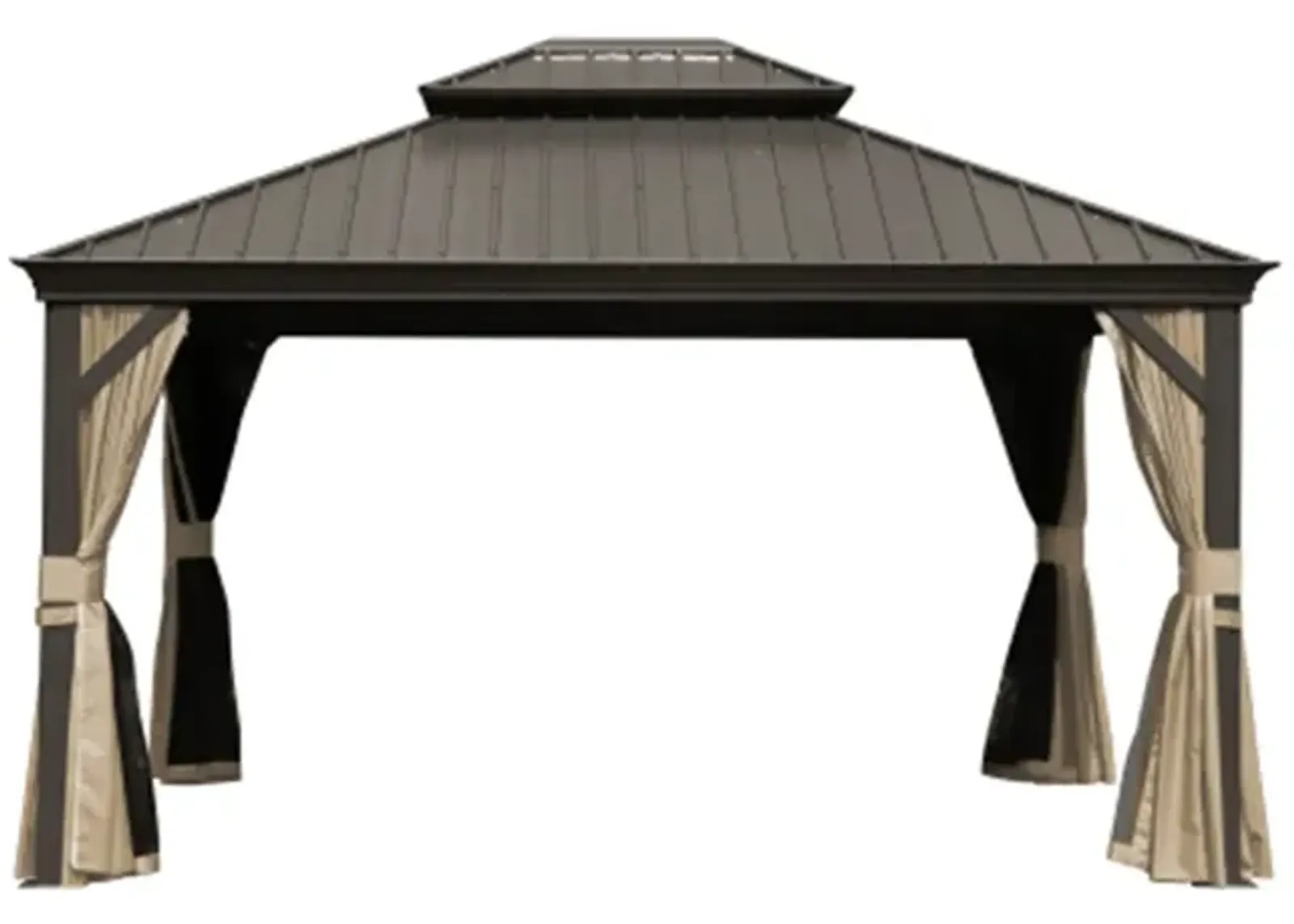 MONDAWE Hardtop Gazebo Outdoor Aluminum Gazebos Grill with Galvanized Steel Double Canopy for Patios Deck Backyard,Curtains&Netting