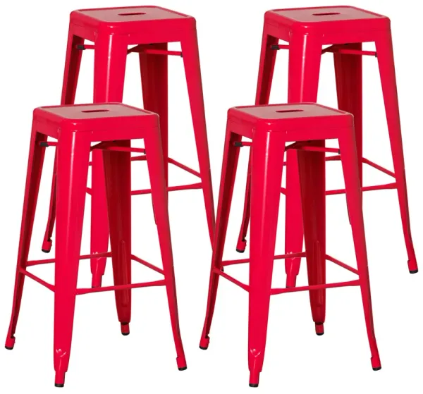 4-pcs 30-inch Backless Metal Bar Stool Stackable Heavy-Duty Counter-Height Chair for Home Bars Patios Kitchen Islands Cafes Restaurants Bistros and Dining Areas for Indoor & Outdoor, Red