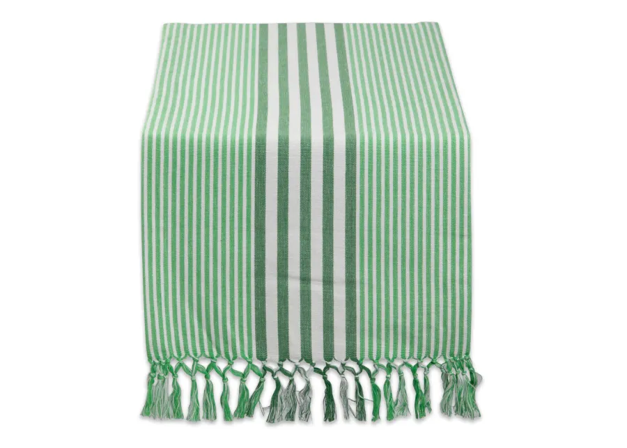 14" x 72" Grass Green and White Rectangular Home Essentials Stripes Table Runner