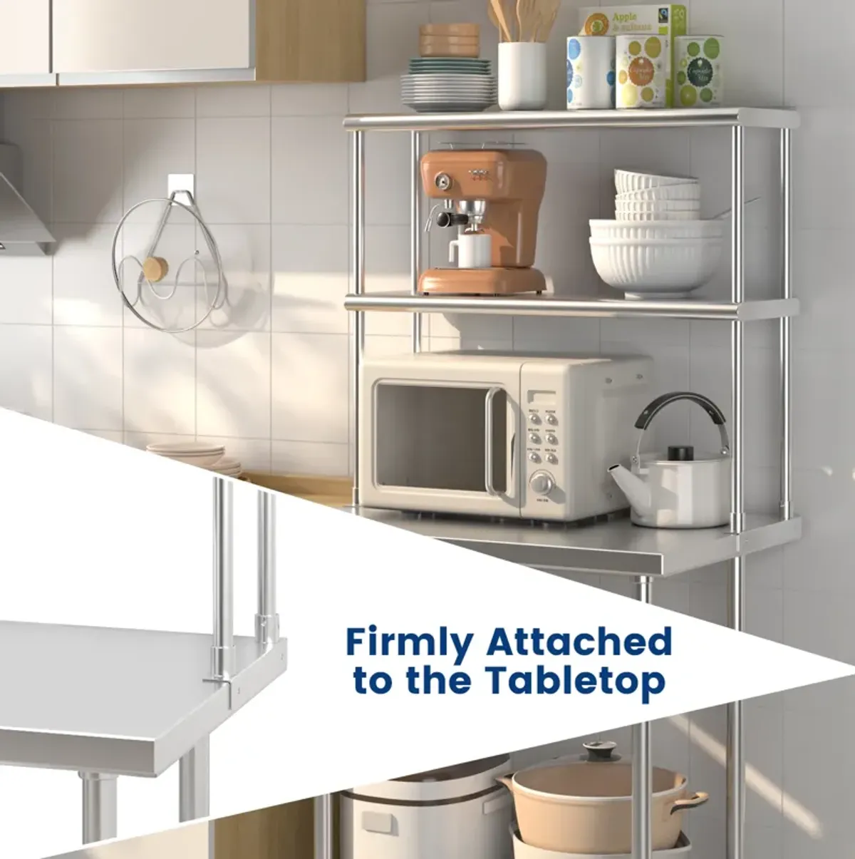 36 x 12 Inch Kitchen Stainless Steel Overshelf with Adjustable Lower Shelf