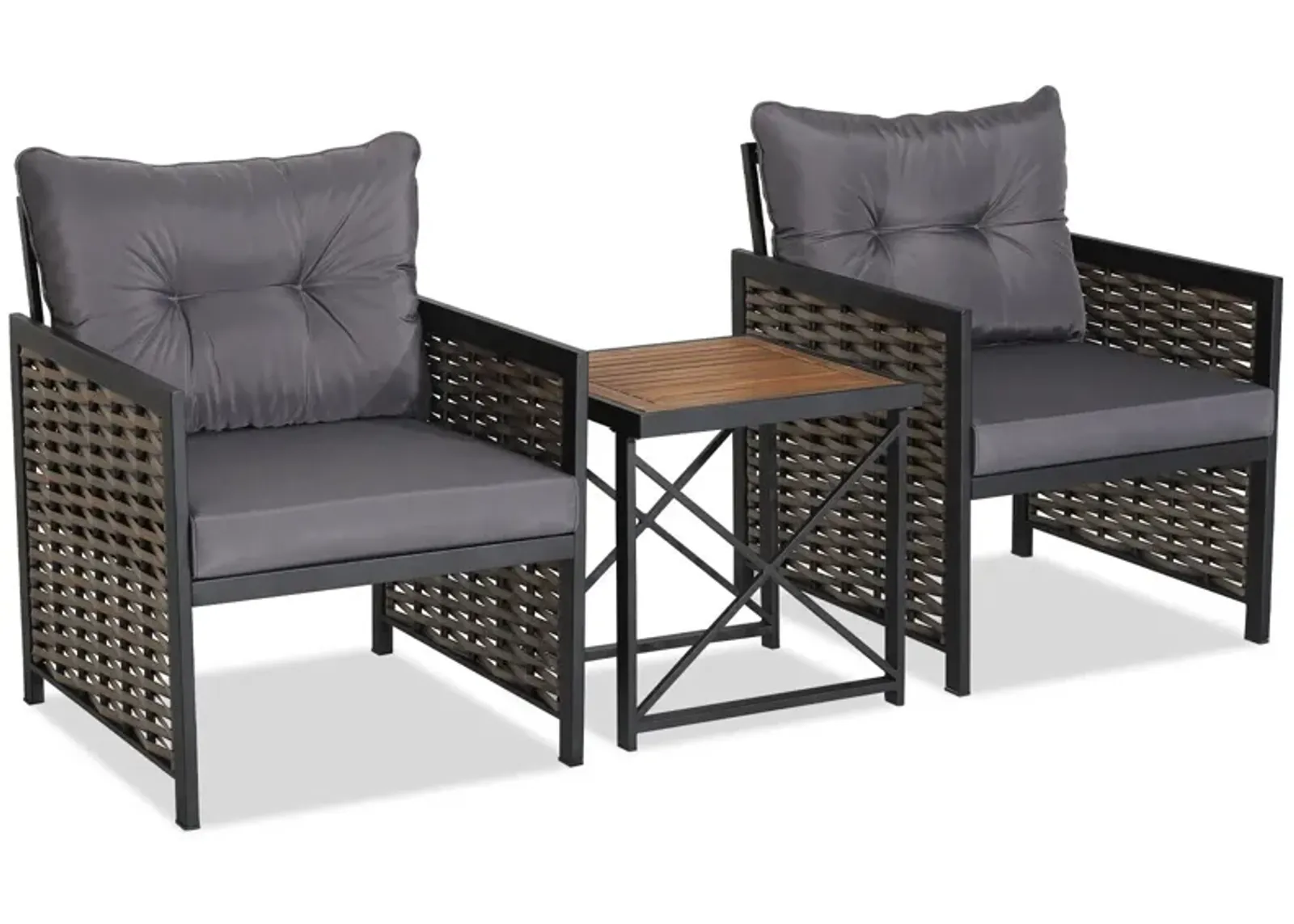 3 Piece Patio Rattan Furniture Set with Acacia Wood Tabletop