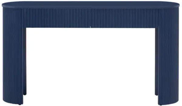 Clihome Entryway Table with Fluted Design, Modern Console Table with Storage, Oval Top and 2 Drawers for Entryway and Living Room (Navy)