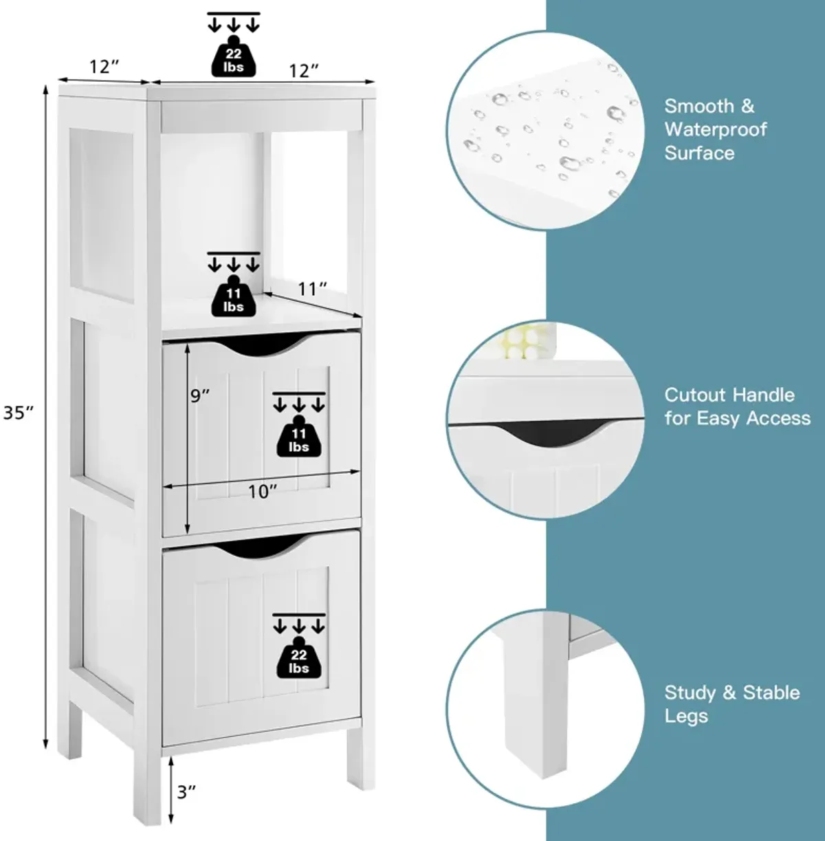 Freestanding Storage Cabinet with 2 Removable Drawers for Bathroom