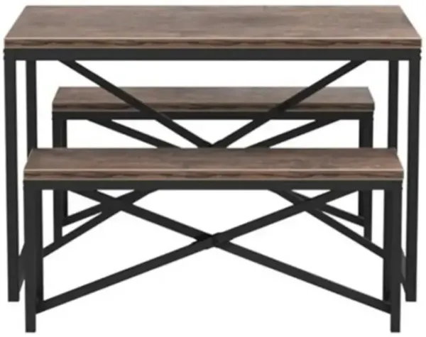 Modern Dining Table Set with Wood Top and Metal Frame Includes 2 Benches