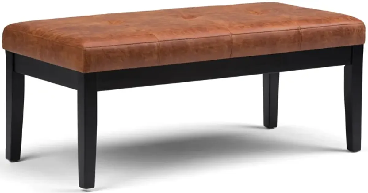 Lacey 43 inch Wide Contemporary Rectangle Tufted Ottoman Bench in Distressed Saddle Brown Faux Air Leather