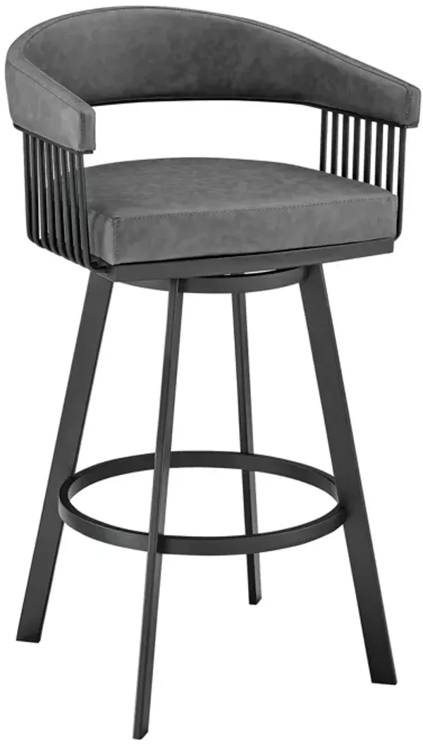 Hivvago 25 Inch Gray And Black Iron Swivel Low Back Counter Height Bar Chair