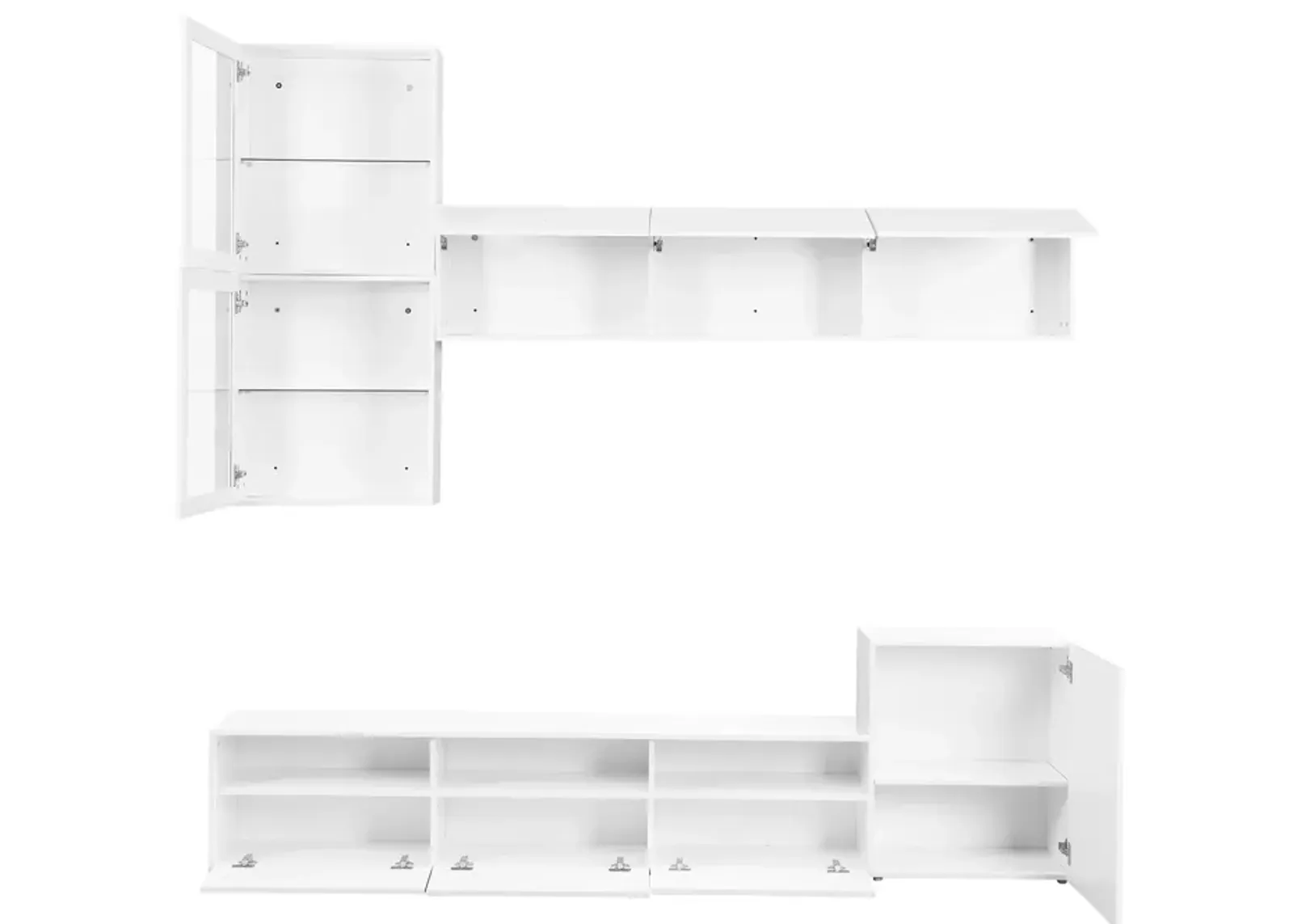 75" White TV Stand with Floating Wall Storage