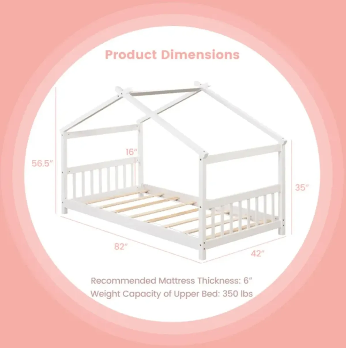 Hivvago Twin Size Wooden House Bed with Roof