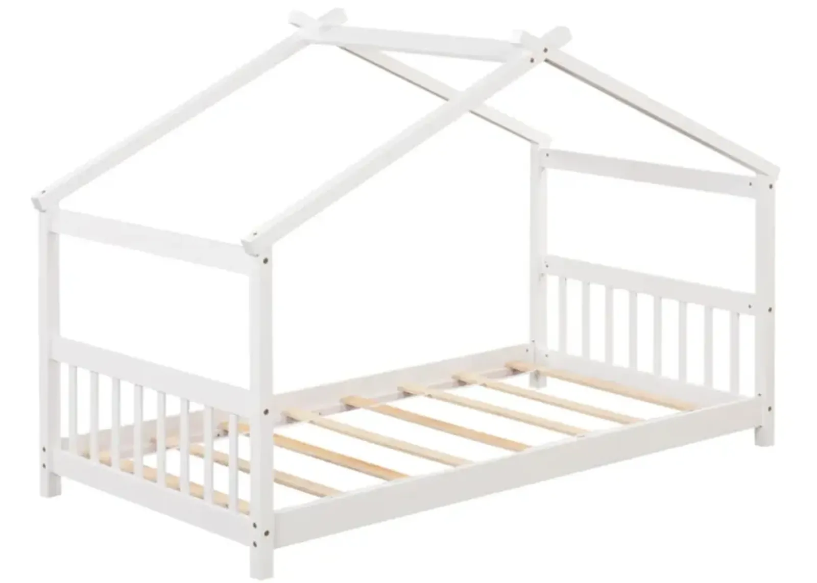 Hivvago Twin Size Wooden House Bed with Roof