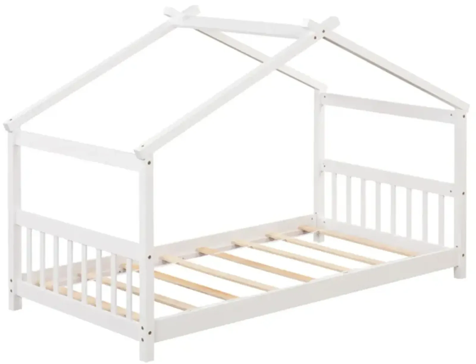 Hivvago Twin Size Wooden House Bed with Roof