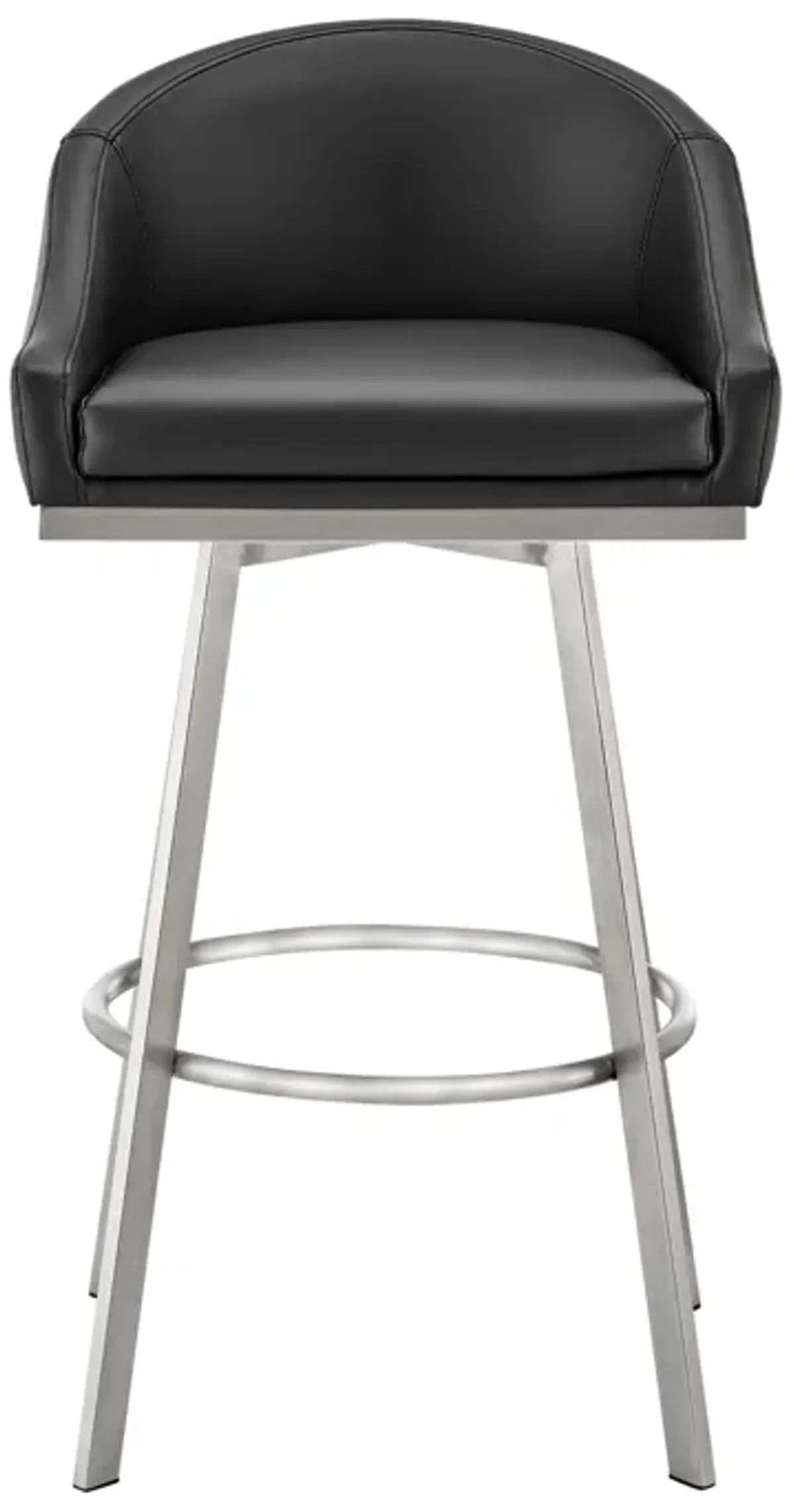 Dalza 26 Inch Swivel Counter Stool Chair, Cushioned, Black Faux Leather - Benzara