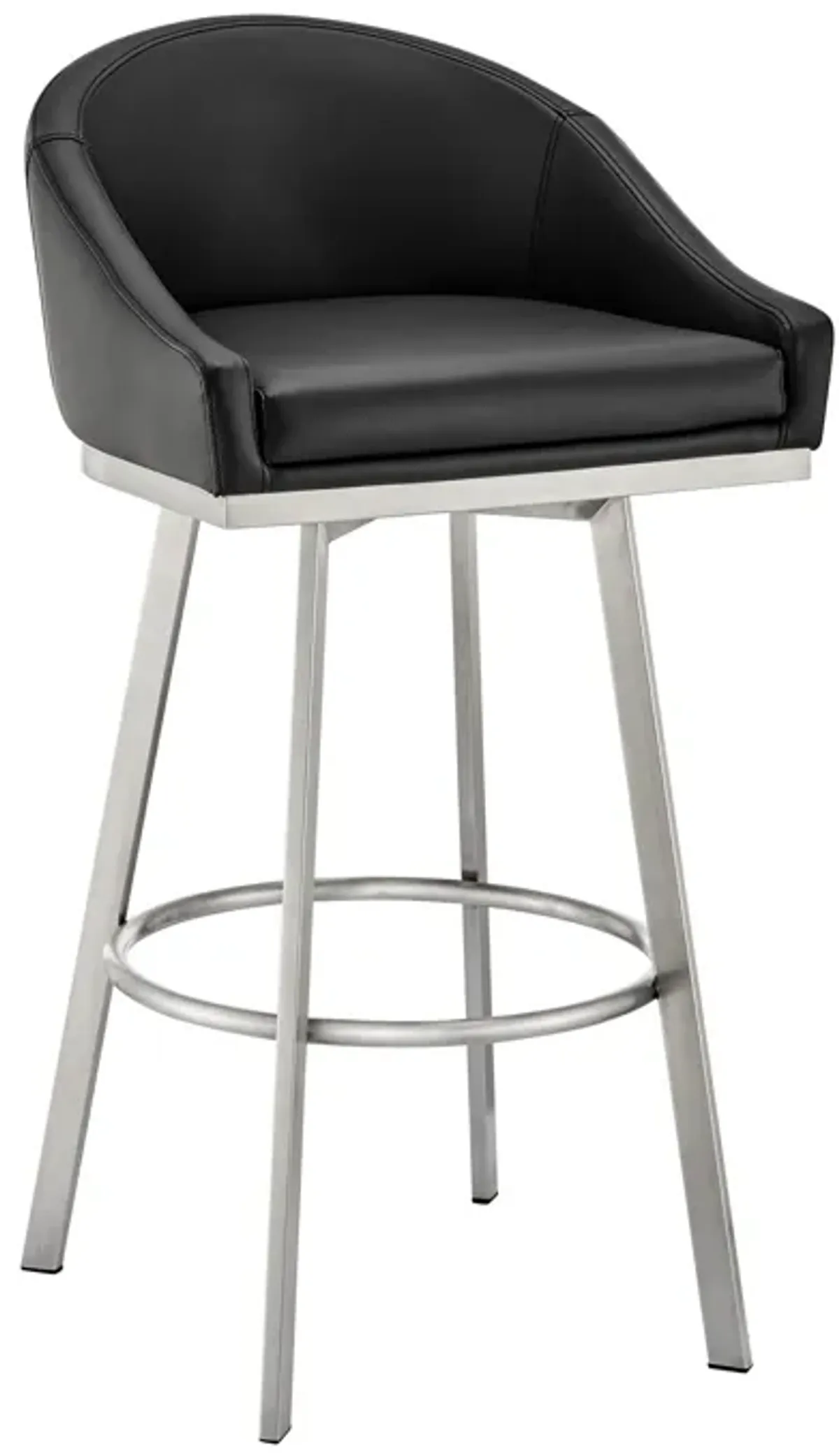 Dalza 26 Inch Swivel Counter Stool Chair, Cushioned, Black Faux Leather - Benzara