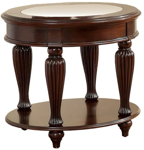 Round Wooden End Table with Ribbed Pillar Legs, Brown-Benzara