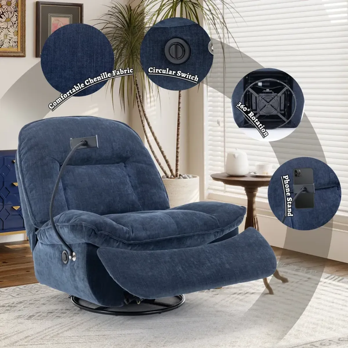 MONDAWE Indoor Velvet 360 Degrees Swivel Recliner Accent Chair with Massage