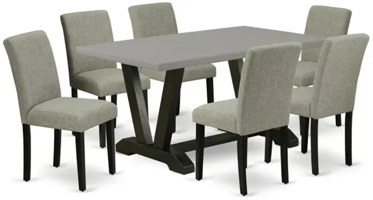 East West Furniture V696AB106-7 7-Pc Modern Dining Table Set - 6 Dining Padded Chairs and 1 Modern Rectangular Cement Breakfast Table with High Chair Back - Wire Brushed Black Finish