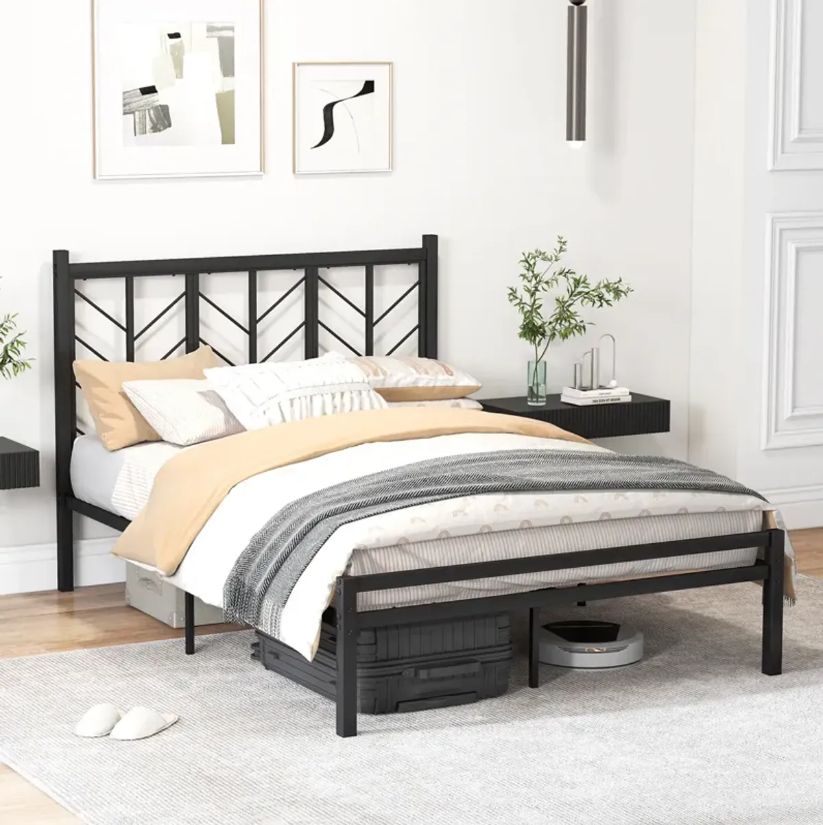 Metal Frame Platform Bed with Headboard, Sturdy and Stylish Design for Maximum Support and Comfort