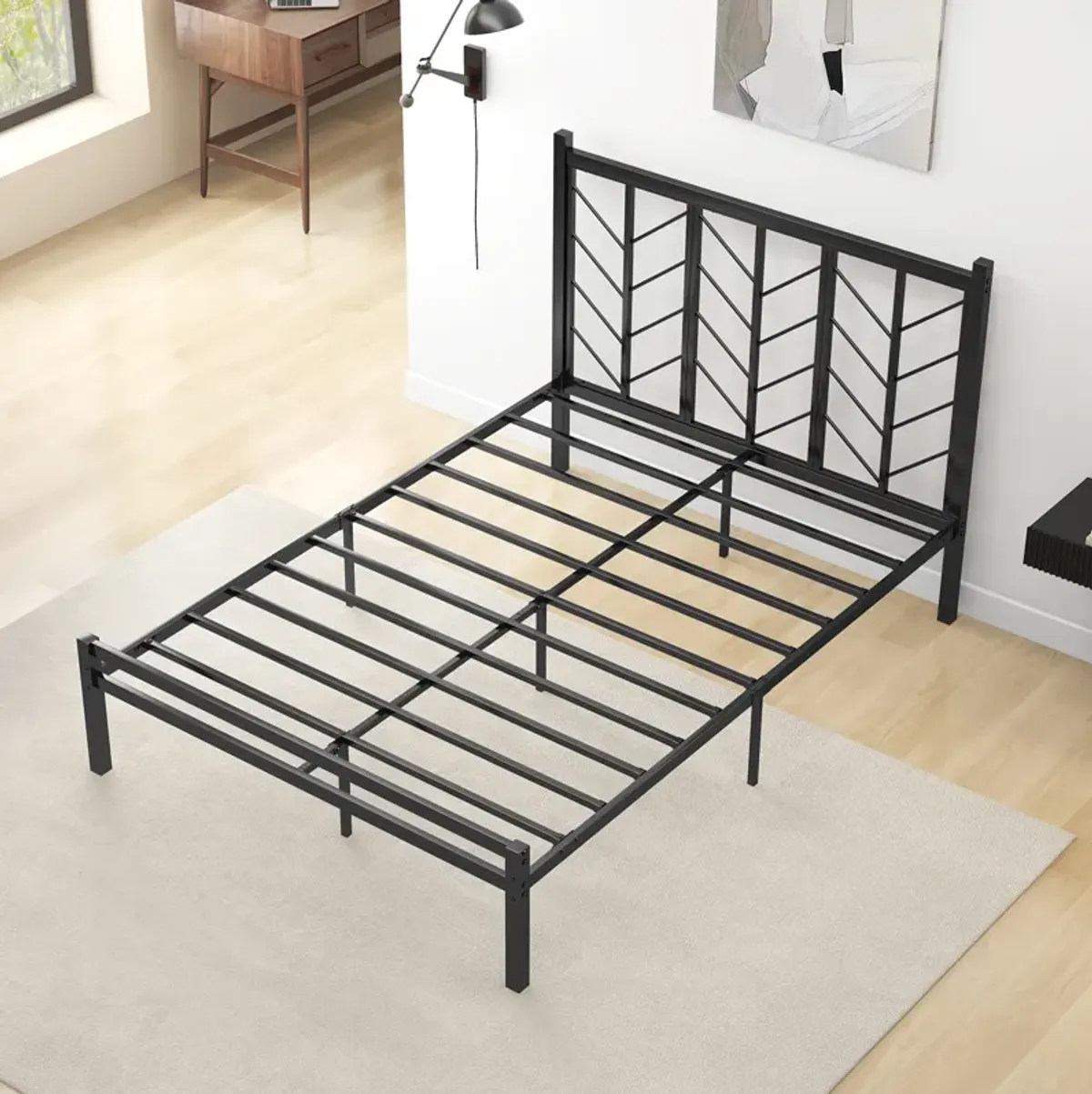 Metal Frame Platform Bed with Headboard, Sturdy and Stylish Design for Maximum Support and Comfort