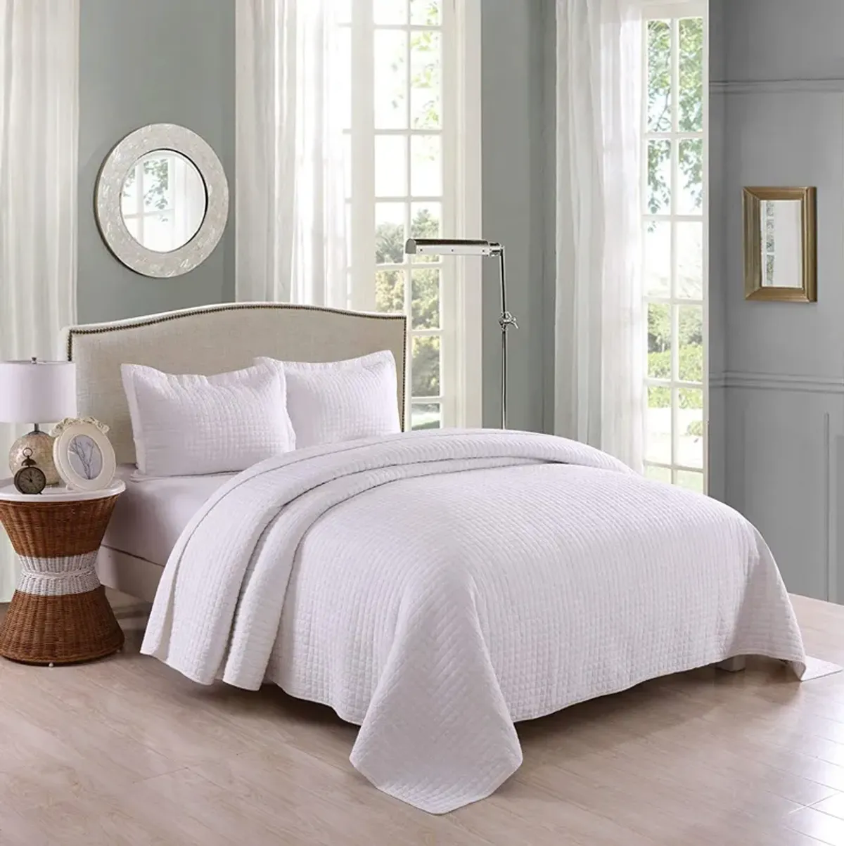 MarCielo White Cotton Quilt Set Bedspread Coverlet B33