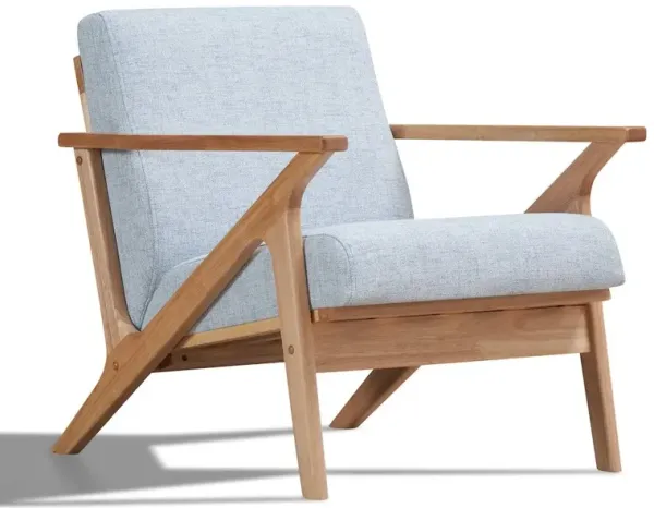 Omax Decor Zola Solid Wood and Fabric Accent Armchair in Oak and Light Blue