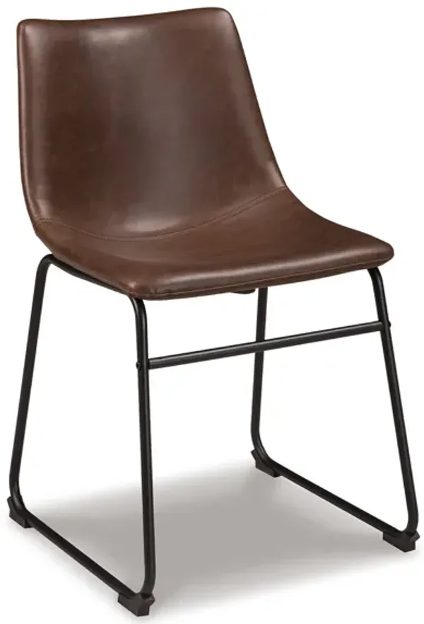 Tia Dining Chair Set of 2, Brown Faux Leather, Bucket Seat, Metal - Benzara