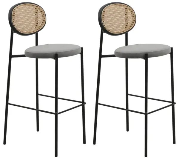 LeisureMod Euston Modern Wicker Bar Stool With Black Steel Frame, Set of 2