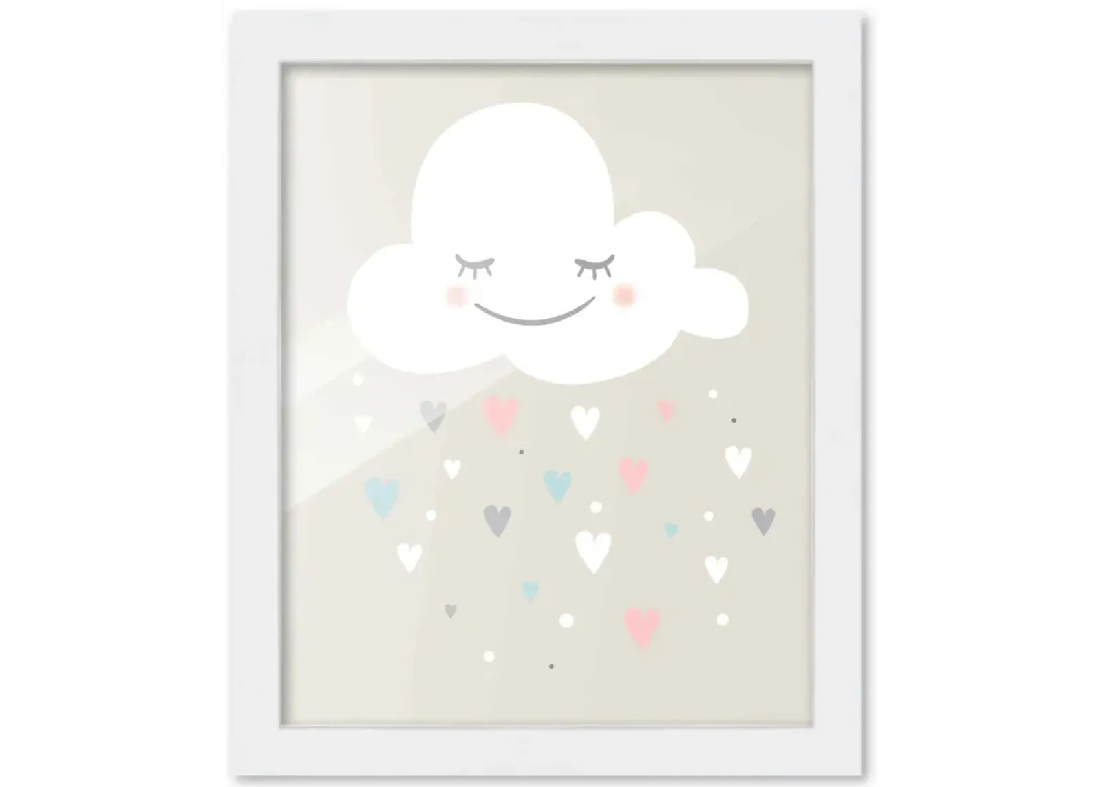 8x10 Framed Nursery Wall Art Hand Drawn Twinkle Night Clouds Poster in White Wood Frame For Kid Bedroom or Playroom