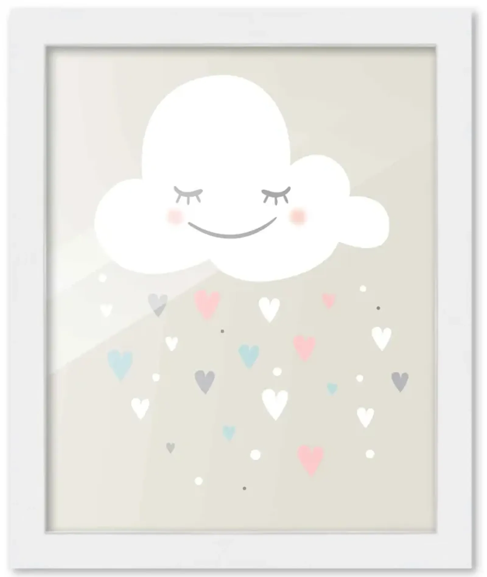 8x10 Framed Nursery Wall Art Hand Drawn Twinkle Night Clouds Poster in White Wood Frame For Kid Bedroom or Playroom