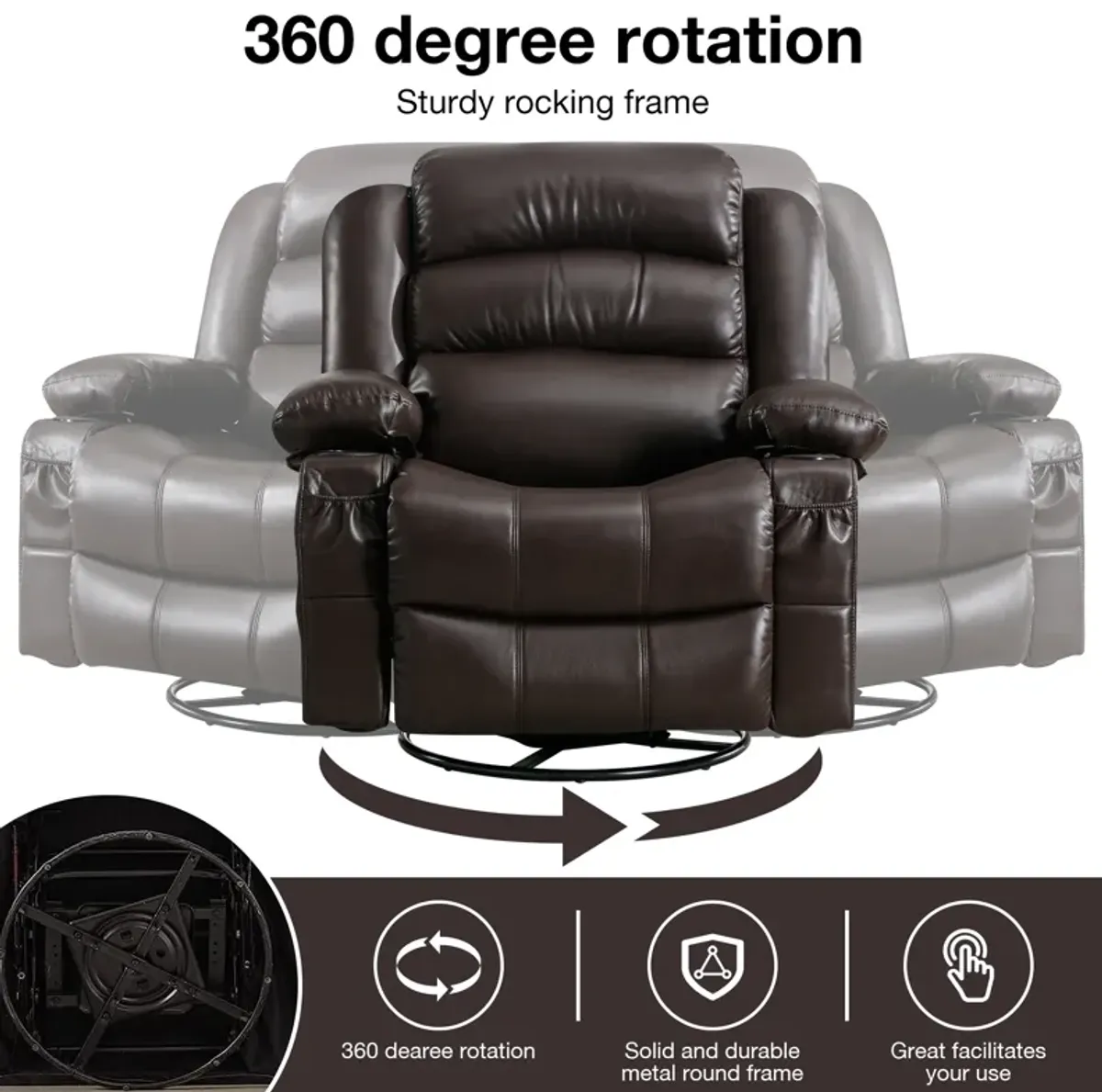 39.76 in. W Leather Recliner with Rocking, Remote Control, Tufted and Storage