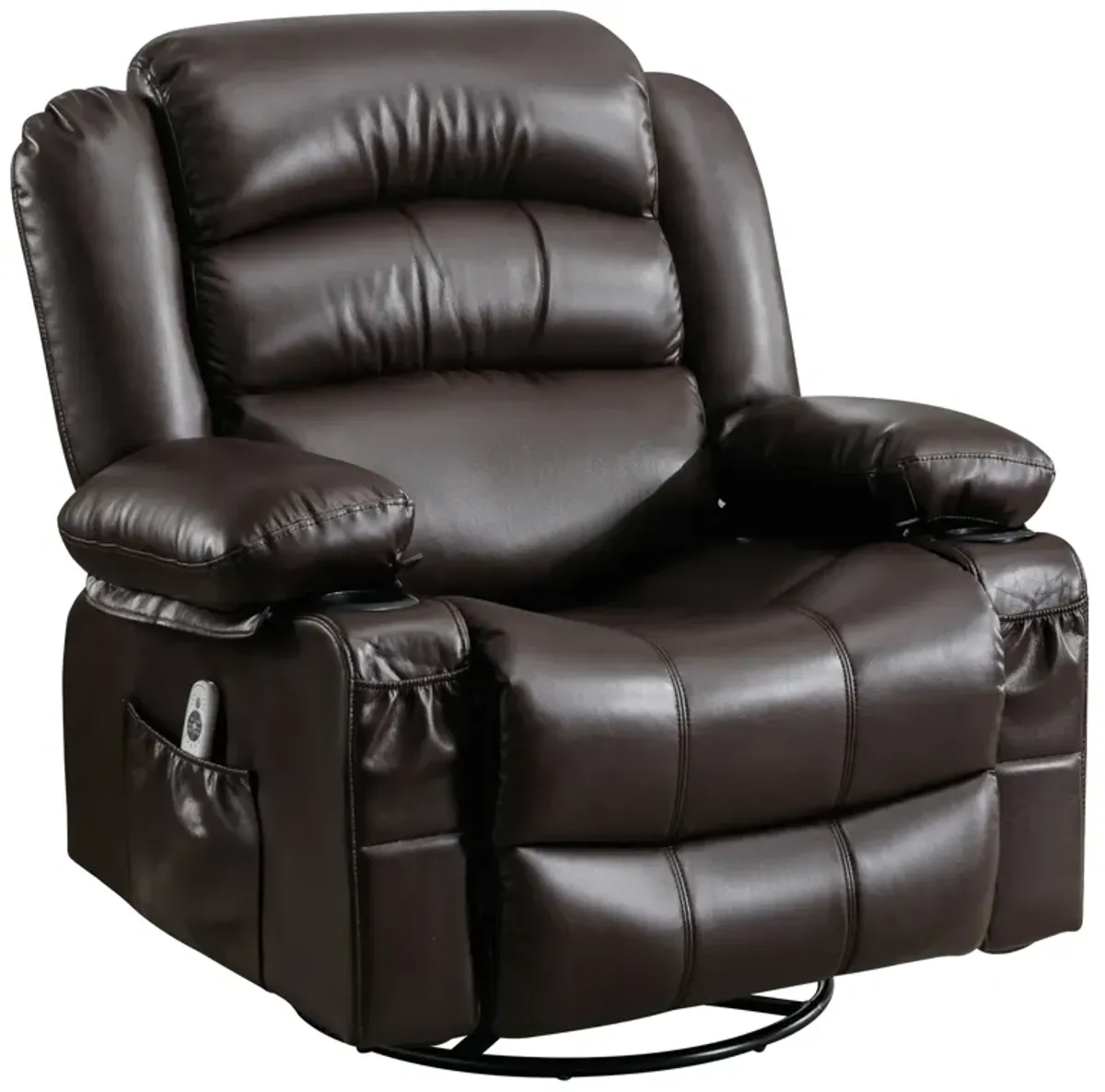 39.76 in. W Leather Recliner with Rocking, Remote Control, Tufted and Storage