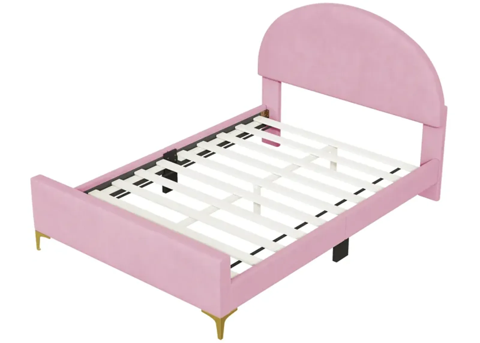 Full Size Upholstered Platform Bed with Classic Semicircle Shaped headboard and Mental Legs, Velvet, Pink