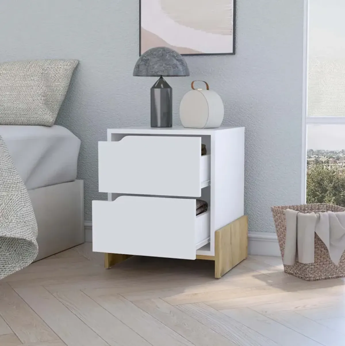 Ralston 2-Drawer Nightstand In White And Macadamia