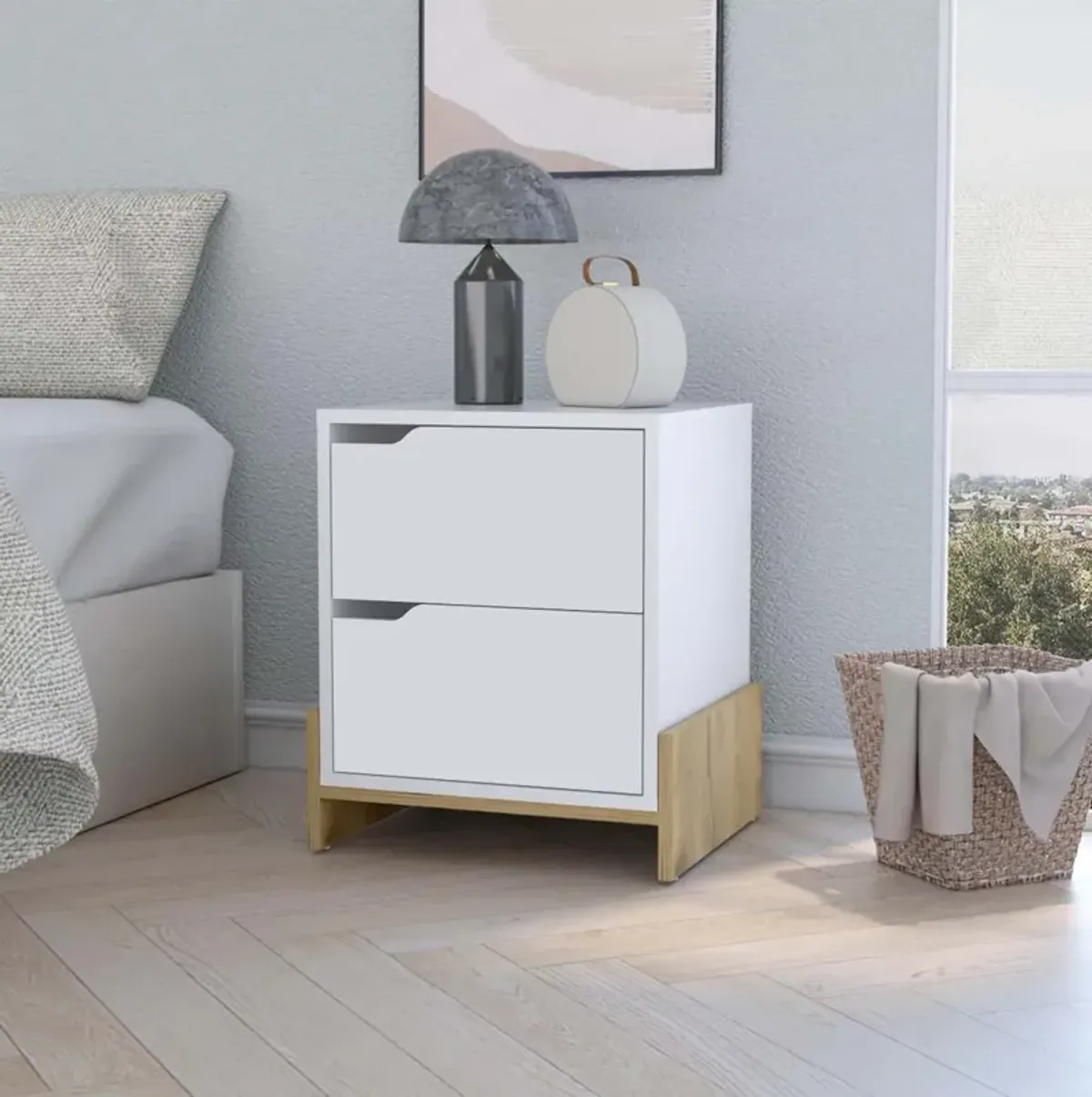 Ralston 2-Drawer Nightstand In White And Macadamia