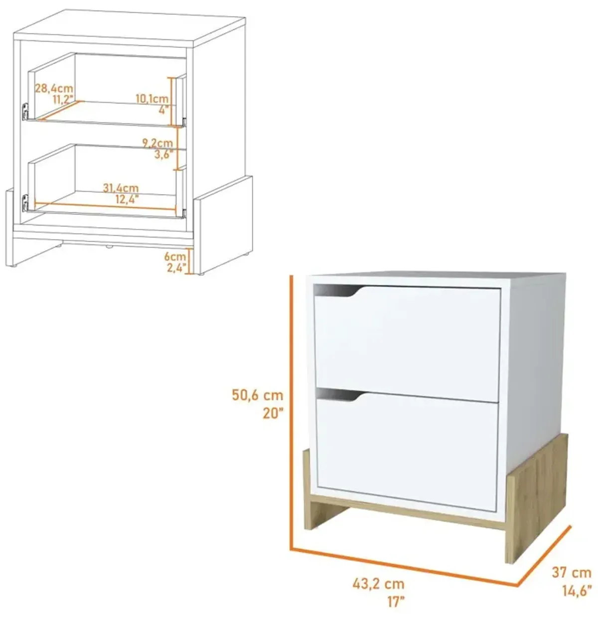 Ralston 2-Drawer Nightstand In White And Macadamia