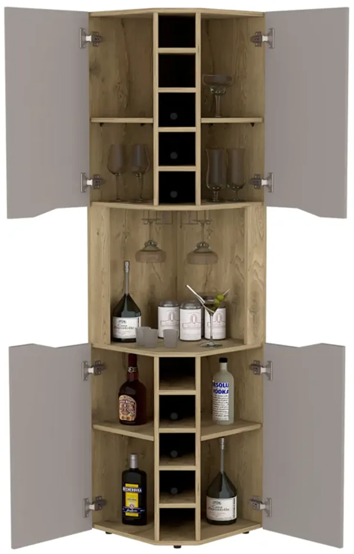 Obregon Corner Bar Cabinet, Ten Built-in Wine Rack, Single Door -Macadamia / Taupe