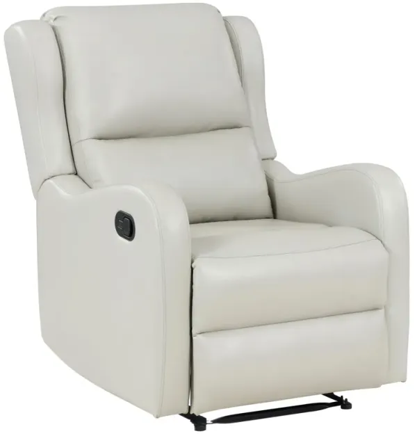 Mayra Manual Recliner Chair, English Arms, Plush Ivory Faux Leather - Benzara