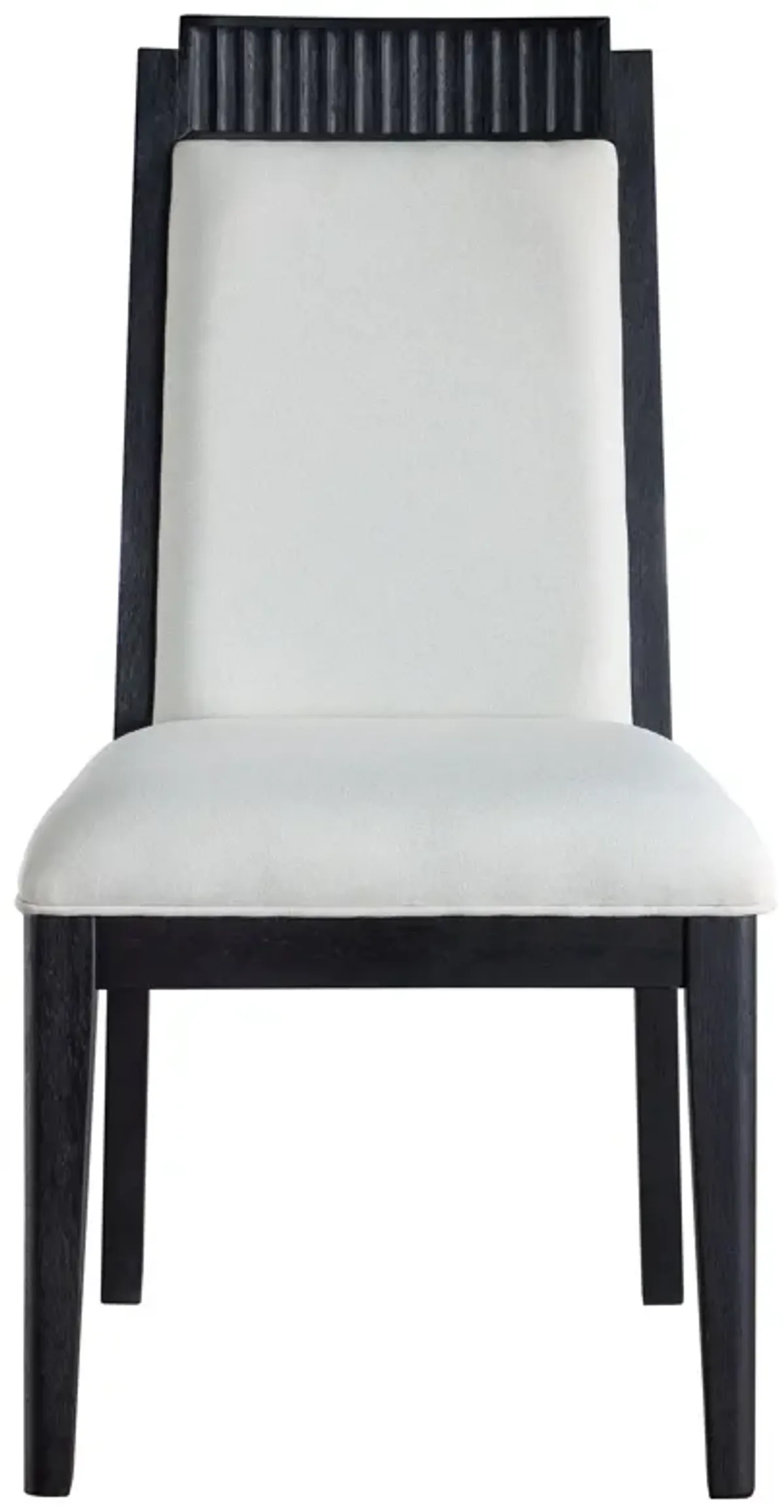 Jack Dining Chair, Set of 2, Ivory Fabric, Bordered Look with Black Wood - Benzara