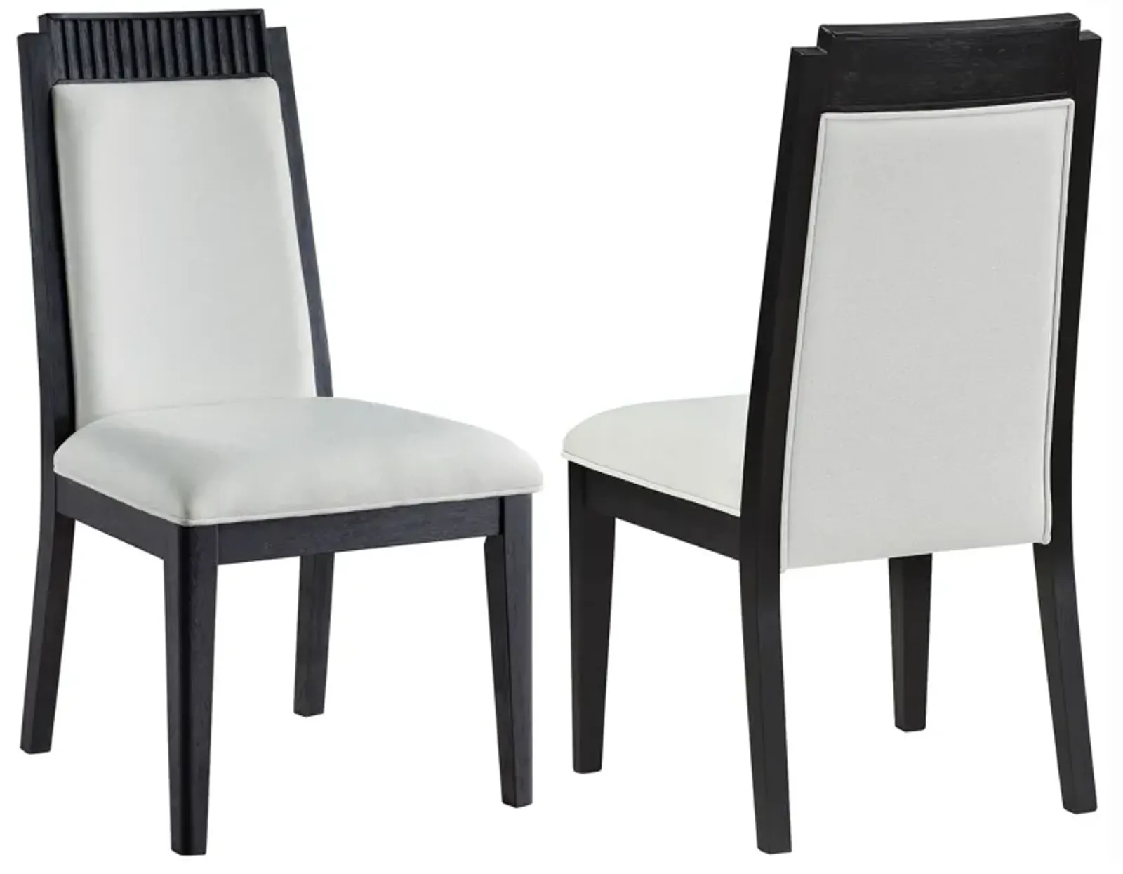 Jack Dining Chair, Set of 2, Ivory Fabric, Bordered Look with Black Wood - Benzara