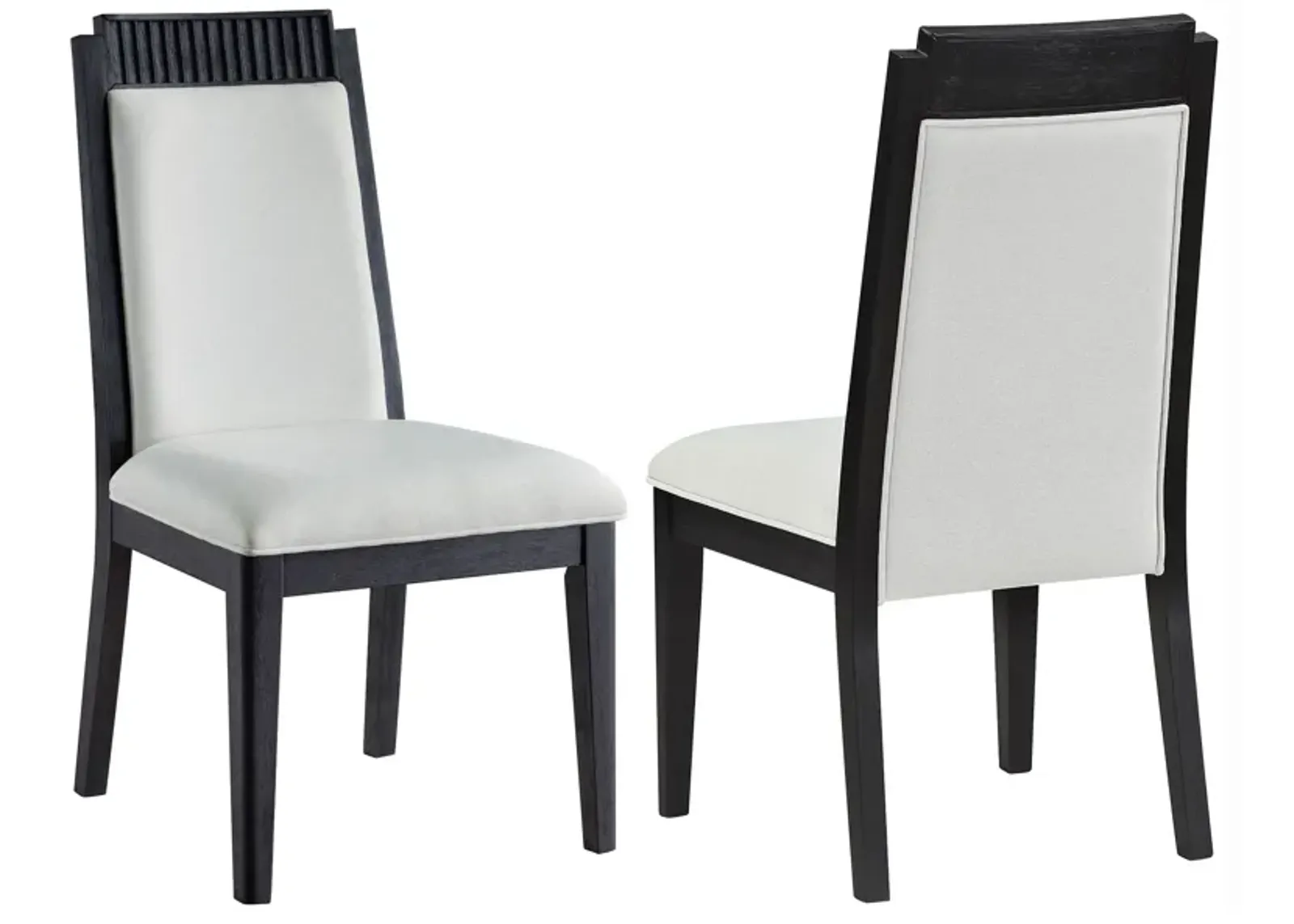 Jack Dining Chair, Set of 2, Ivory Fabric, Bordered Look with Black Wood - Benzara