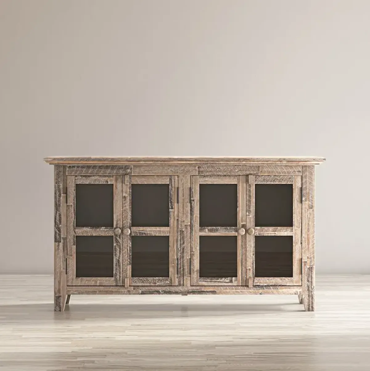 Jofran Rustic Shores 54 Coastal Distressed Acacia Four-Door Credenza Cabinet