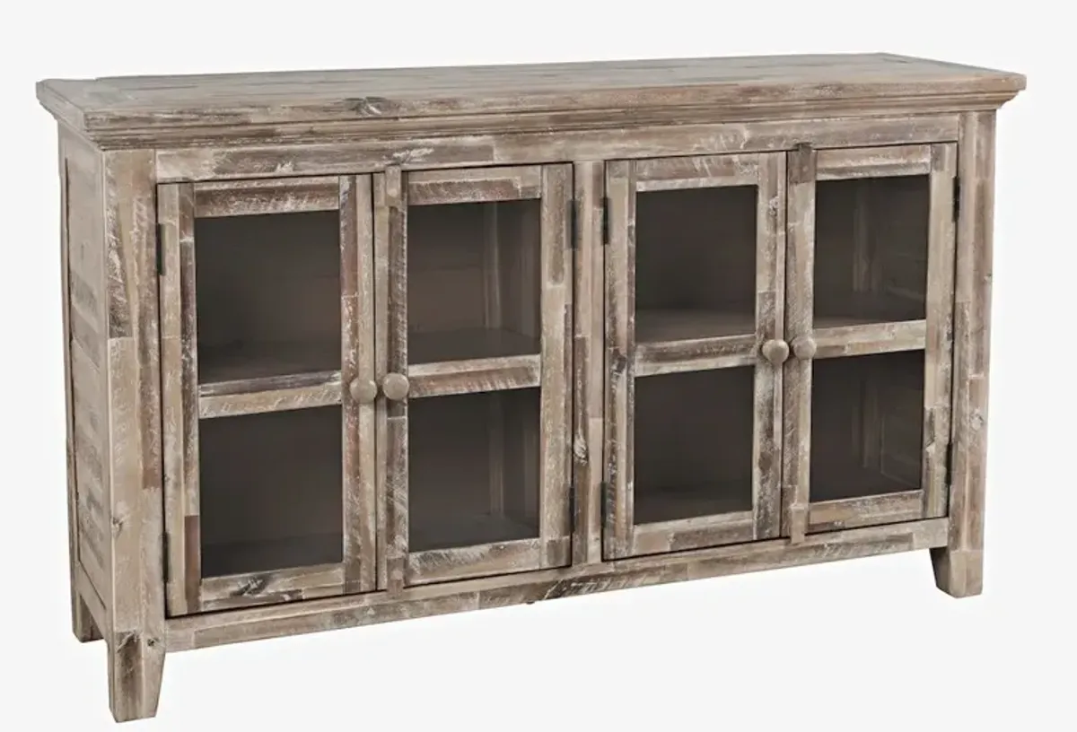 Jofran Rustic Shores 54 Coastal Distressed Acacia Four-Door Credenza Cabinet