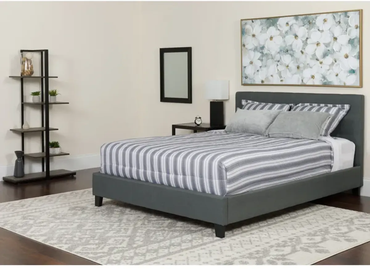 Tribeca King Size Tufted Upholstered Platform Bed in Dark Gray Fabric with Memory Foam Mattress