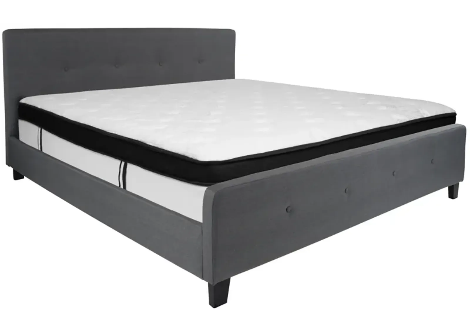 Tribeca King Size Tufted Upholstered Platform Bed in Dark Gray Fabric with Memory Foam Mattress