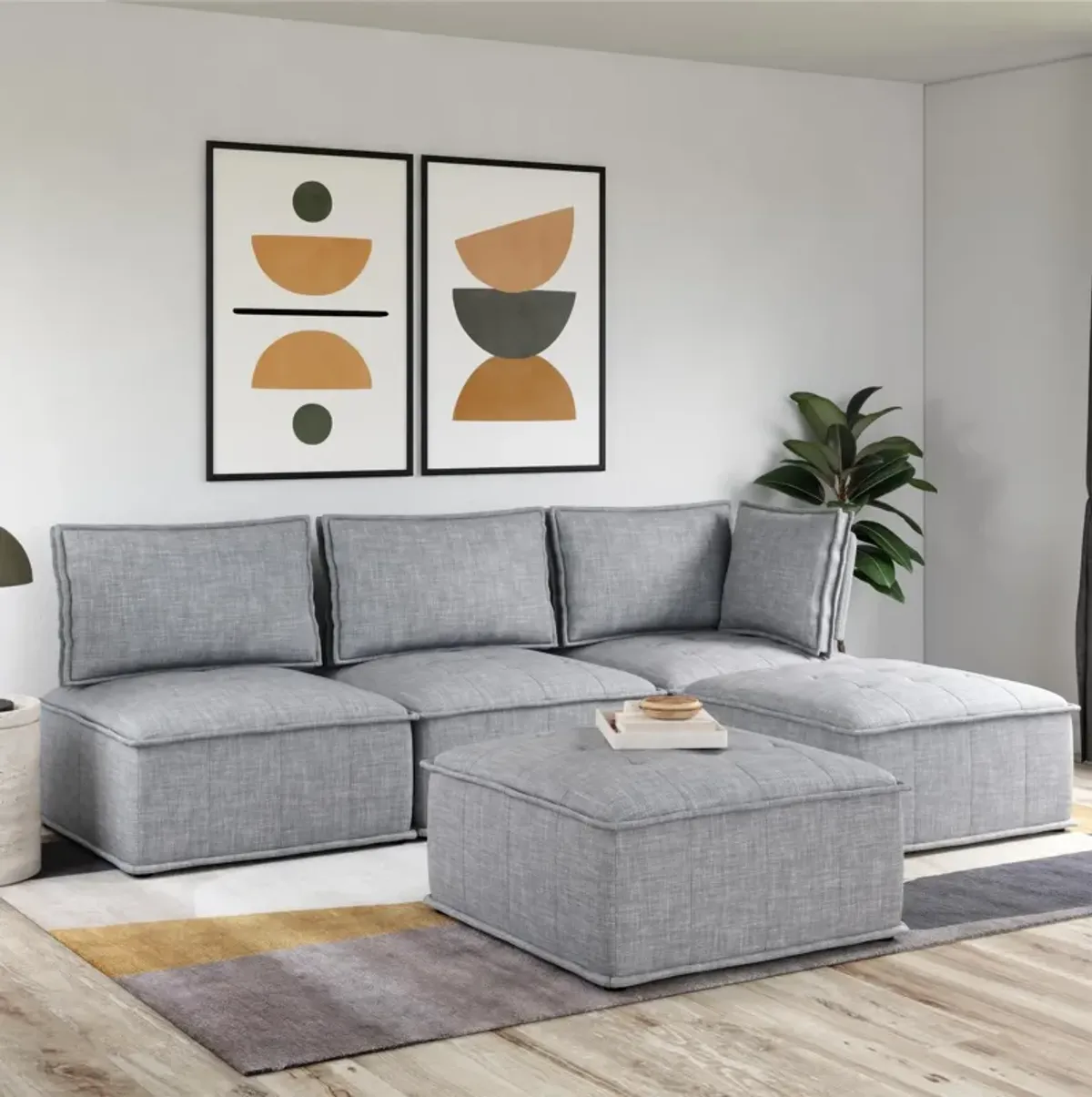 Amos Modular Ottoman for Sectional Sofa, Gray Linen