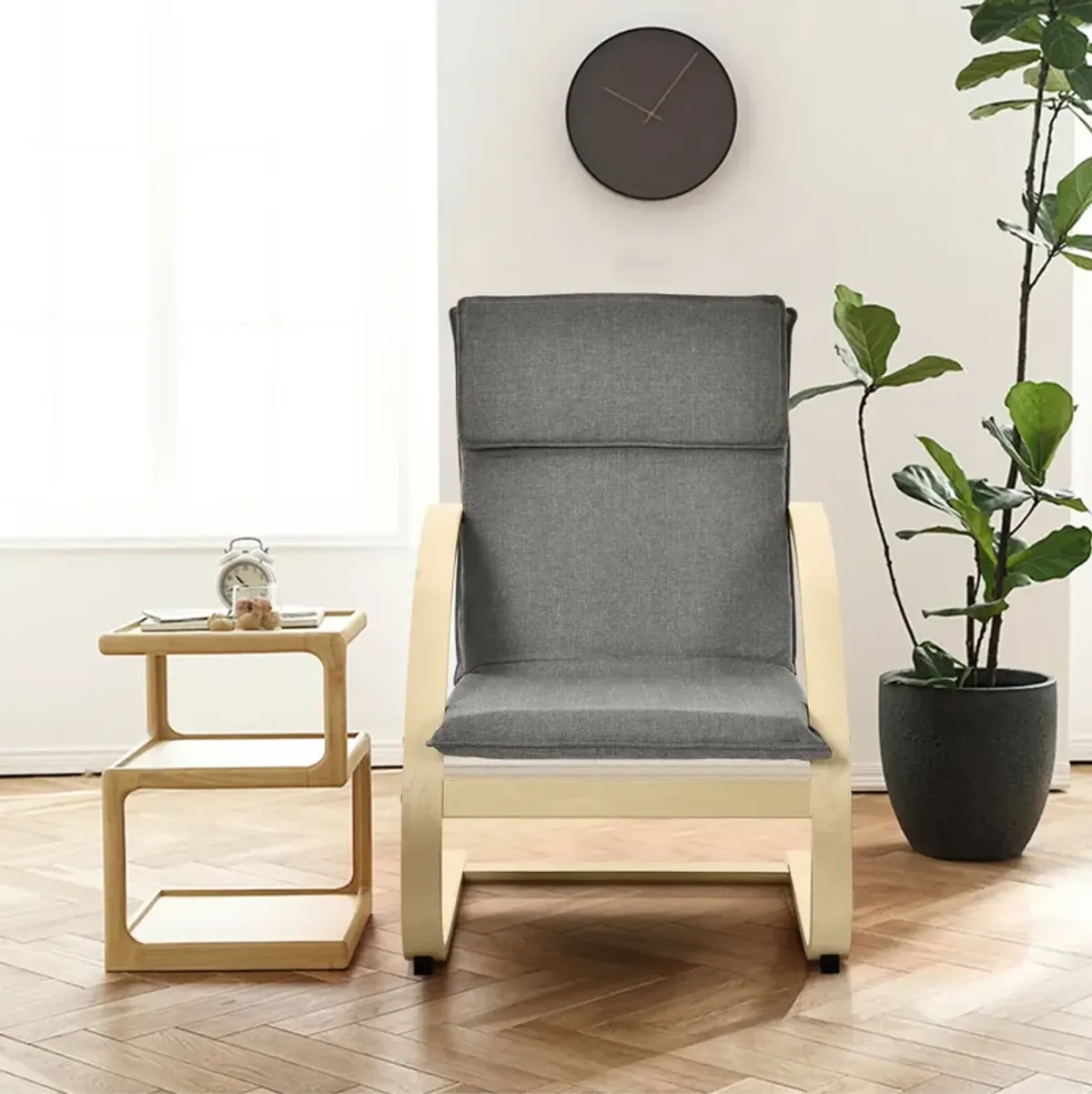 Modern Fabric Upholstered Bentwood Lounge Chair