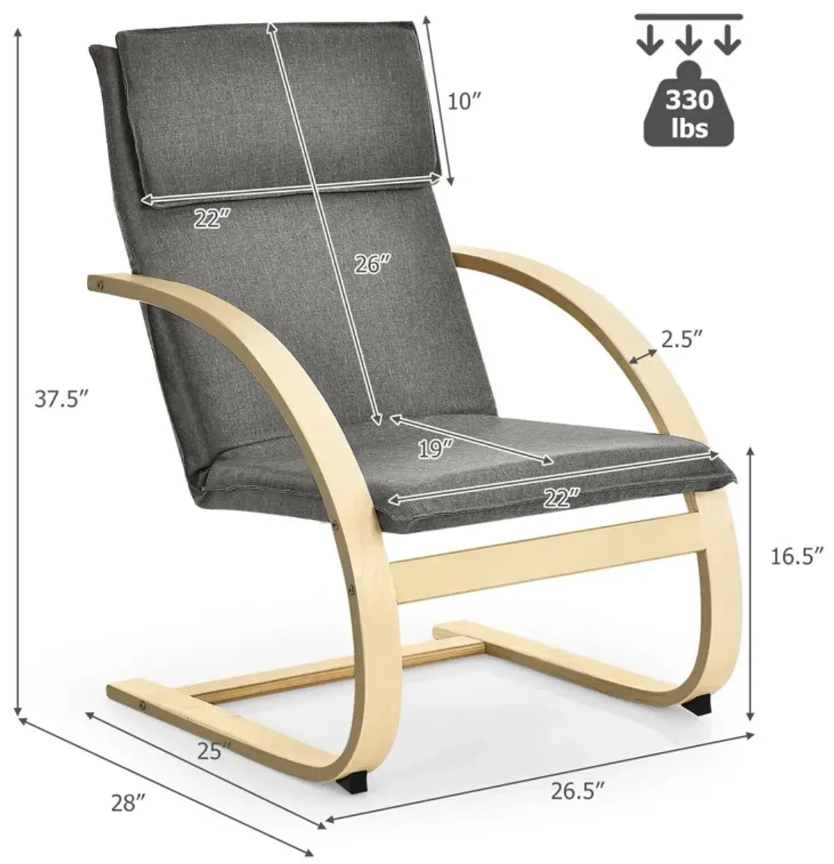 Modern Fabric Upholstered Bentwood Lounge Chair