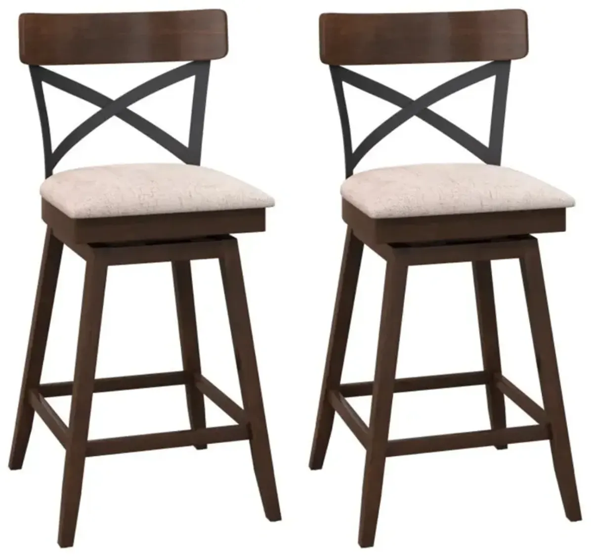 Hivvago Set of 2 Wooden Swivel Bar Stools with Cushioned Seat and Open X Back